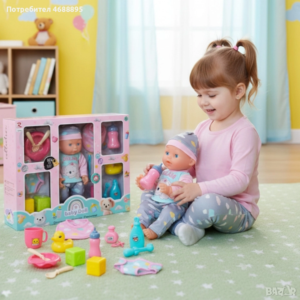 Кукла Baby Doll с аксесоари за хранене – Забавление и грижа за малката мама, снимка 1