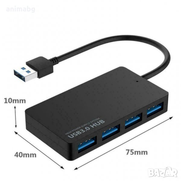 ANIMABG 4 Port USB Хъб 3.0 Hub 5Gbps Portable Compact, снимка 1