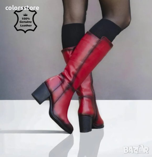 Ботуши на ток - бордо ЕСТЕСТВЕНА кожа - 713, снимка 1