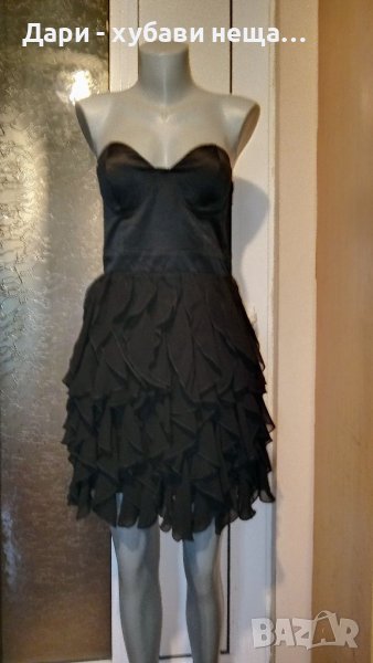 Черна парти рокля с волани - сатен и шифон 🍀♥️М(38)♥️🍀арт.4448 , снимка 1