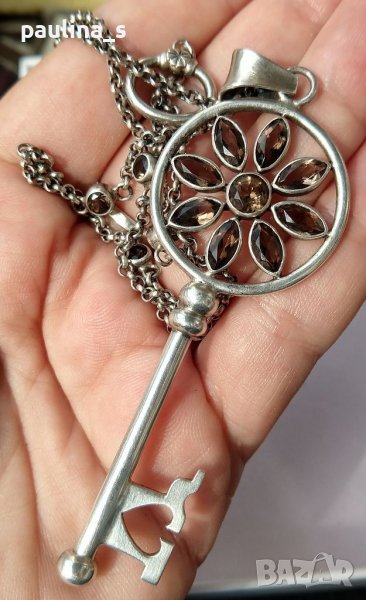 Винтидж / Раух топази / Зашеметяващо старо сребърно колие / проба 925 , снимка 1