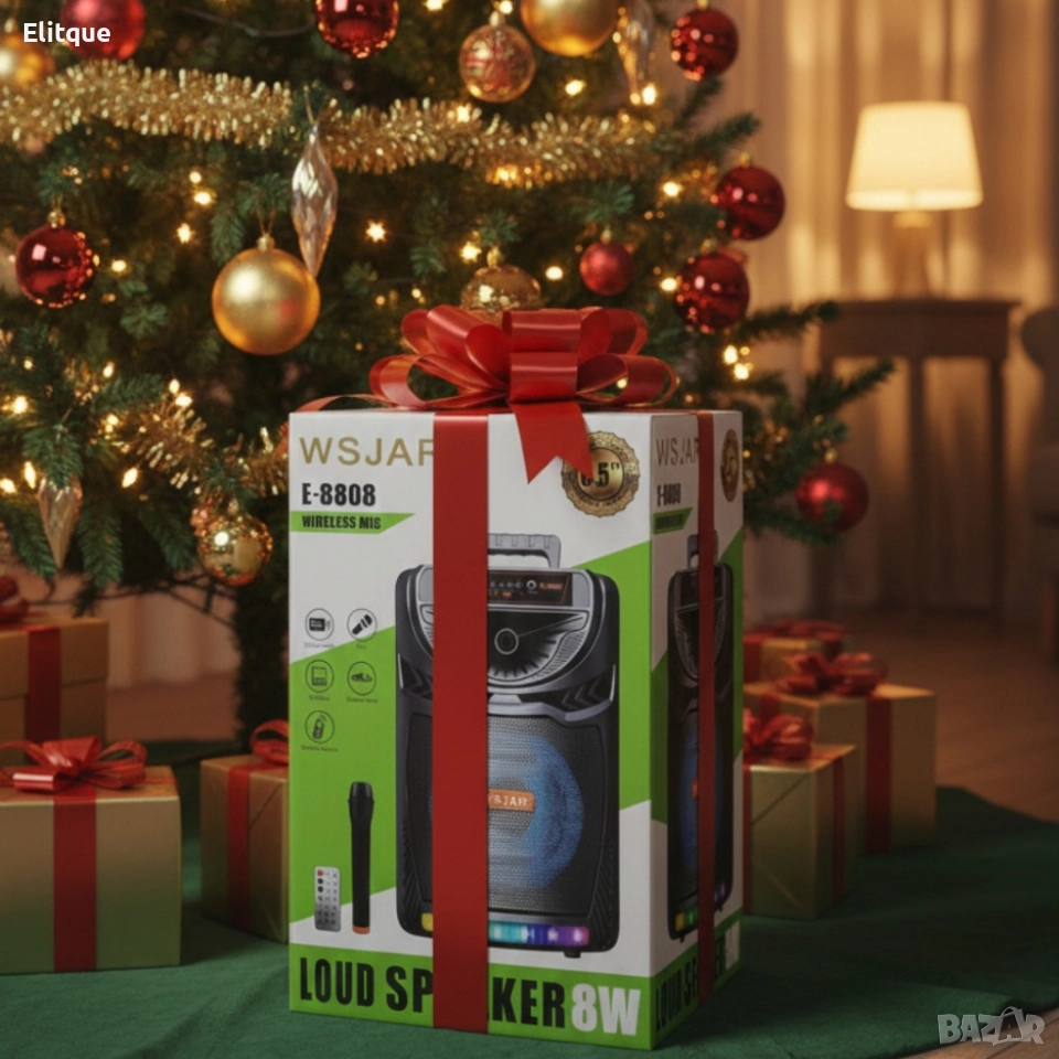 Bluetooth караоке колона с безжичен микрофон – 8,5″ говорител, LED светлини, снимка 1