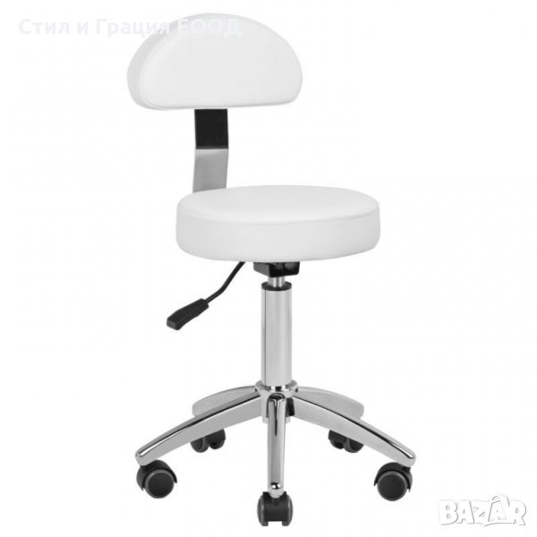 Козметичен/фризьорски стол - табуретка с облегалка AM-304 - 50/64 см - бяла/черна, снимка 1