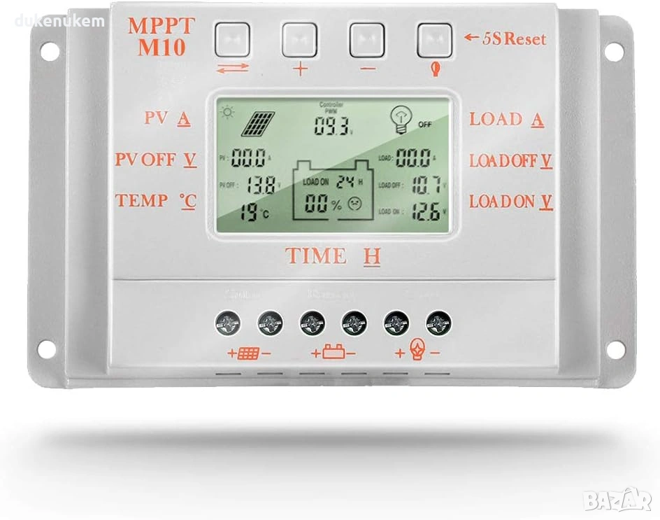 Интелигентен соларен контролер 10A, 12V/24V, PWM + MPPT, снимка 1