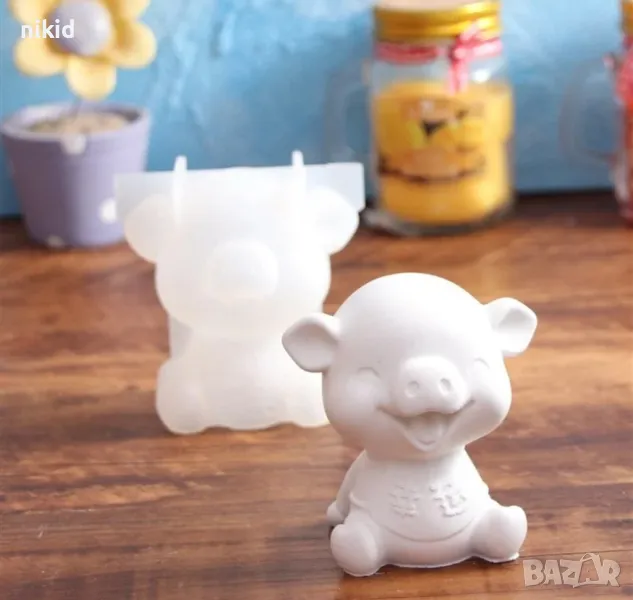 3D Прасе прасенце усмихнато силиконов молд форма фондан шоколад смола гипс свещ, снимка 1