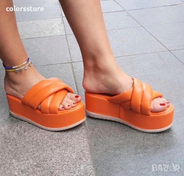 Чехли на платформа - оранжеви - 360, снимка 1