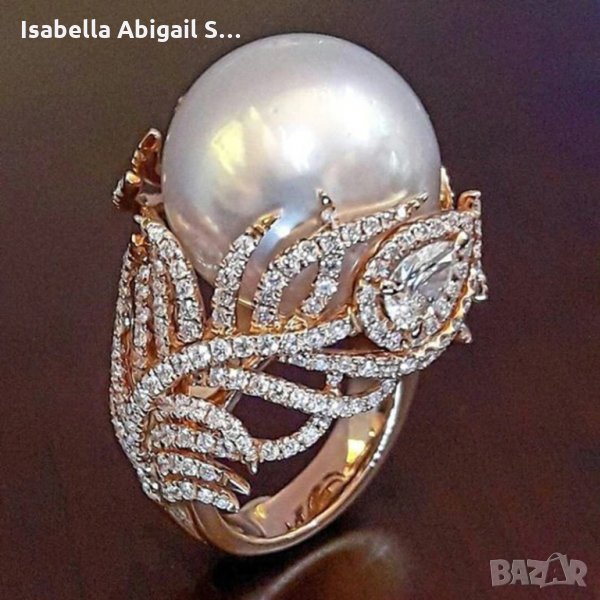 Позлатен пръстен с голяма перла, снимка 1