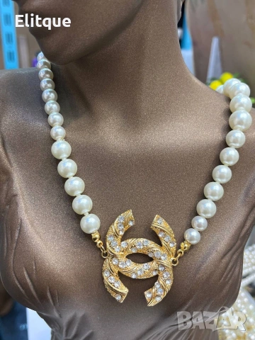 колие с перли и стоманена висулка ysl saint laurent Gucci chanel prada, снимка 6 - Колиета, медальони, синджири - 53359740