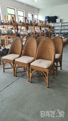 Комплект 6 бр. висококачествени плетени ратангови столове с възглавници на каре, снимка 3 - Столове - 54204521