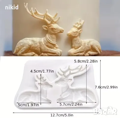 2 срещуположни елена елени елен сърна коледни коледен силиконов молд форма фондан шоколад гипс, снимка 2 - Форми - 48018755