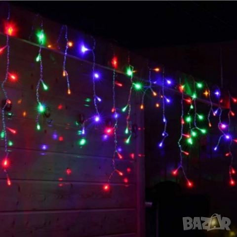 Коледна украса LED ресни 12 метра – водоустойчива инсталация с 8 режима на светене, снимка 3 - Други стоки за дома - 52359390