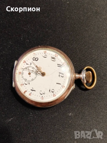 Швейцарски СРЕБЪРЕН джобен часовник FRIEDE с позлата - 10 РУБИНА ПРОМОЦИЯ, снимка 11 - Джобни - 48361909