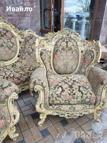 Италианска барокова холна гарнитура , снимка 3 - Дивани и мека мебел - 53905075