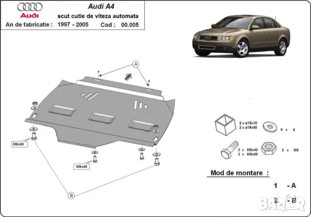 Метална кора под скоростна кутия Audi A4 B6 2001г – 2005г, снимка 4 - Аксесоари и консумативи - 50123961