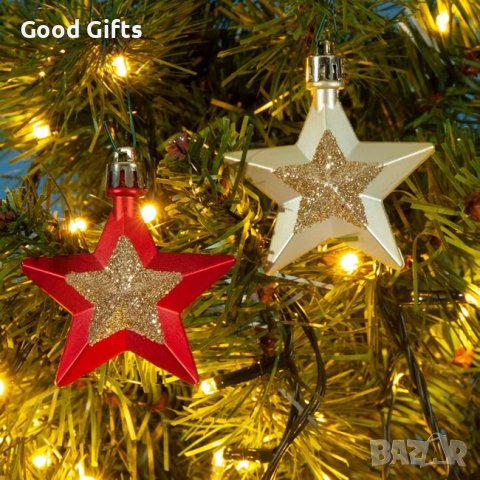 6 броя Комплект коледни Звезди Висулки за елха, Червени и Златни,6см, снимка 2 - Други стоки за дома - 42685183