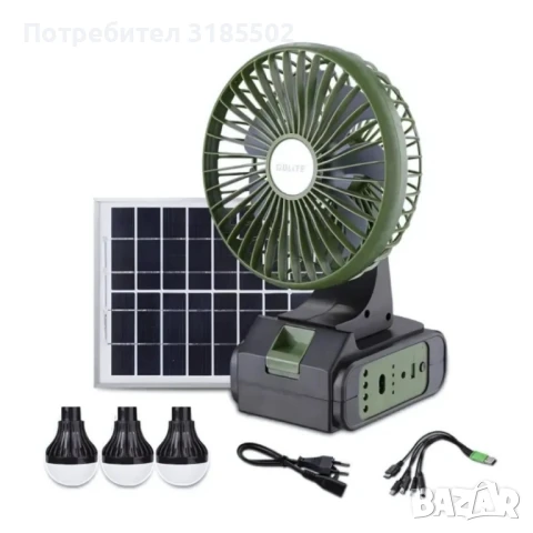 Соларна вентилаторна система GDLITE GD-8081 с вентилатор и 3 крушки, снимка 3 - Вентилатори - 51251122