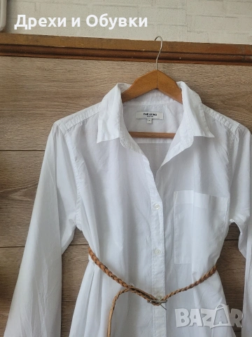 Бяла дълга риза памучна материя Размер М , снимка 3 - Рокли - 54095784
