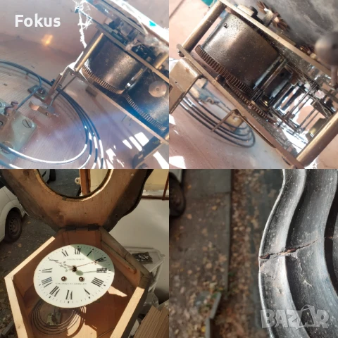 Страхотен антикварен стенен часовник с интарзии от седеф, снимка 7 - Антикварни и старинни предмети - 50919175