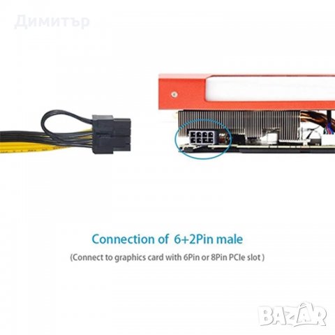 Захранващ кабел PCI-E 6-пин към 8-пин 16awg/1.5mm2, снимка 3 - Кабели и адаптери - 37381730