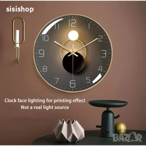 Декоративен стенен часовник със златиста PVC рамка, диаметър 30 см 4443, снимка 4 - Стенни часовници - 53978604