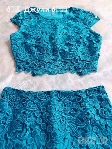 Нов ефектен сет от едра дантела тюркоаз, снимка 9 - Комплекти - 49729762