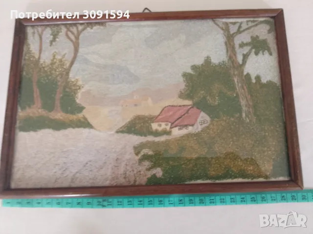 Стара картина ръчно шит пейзаж, снимка 3 - Антикварни и старинни предмети - 49737136