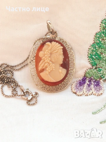 Чисто Нов Старинен Сребърен Филигранен Медальон с Камея, снимка 3 - Колиета, медальони, синджири - 54240552
