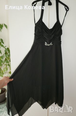 Асиметрична черна рокля с камъни, снимка 1 - Рокли - 29254155