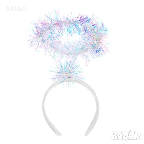 Коледна бяла кадифена диадема с ореол Tinsel_1227255