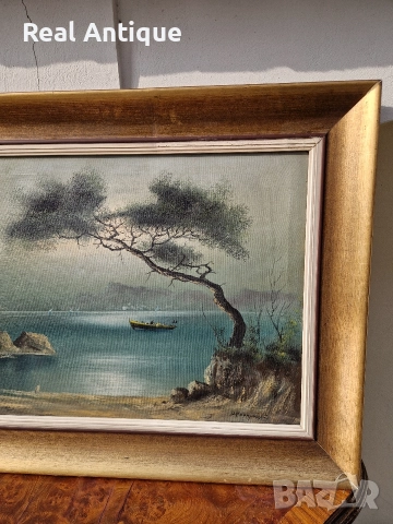 Чудесна антикварна авторска картина масло върху платно , снимка 7 - Картини - 52653467