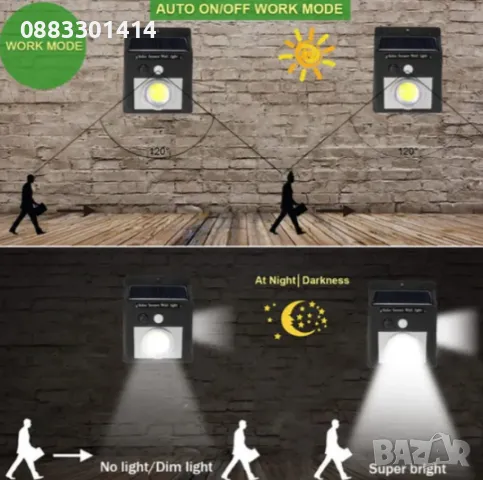 Соларна лампа 600lm Сензор за движение , снимка 7 - Соларни лампи - 49753819