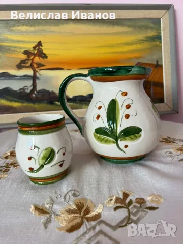 Керамична стомна и чаша. Италия. Ръчно подписани и рисувани, снимка 3 - Антикварни и старинни предмети - 49075774