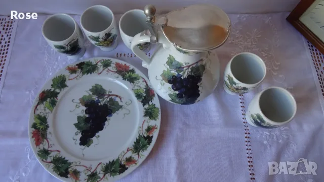 Немски порцеланов сервиз за вино Dr. Merkle Atelier, ръчна декорация , снимка 7 - Сервизи - 55809834