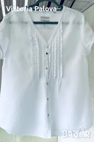 Бяла ленена блуза-риза CHRISTIAN BERG, снимка 2 - Ризи - 49875455