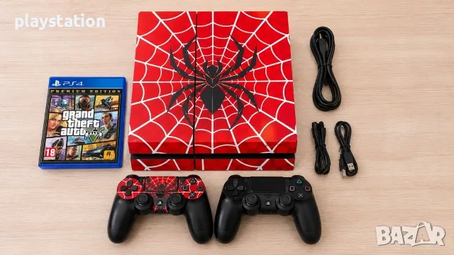 Лимитиран PlayStation 4 (Spider-Man Edition) 500GB + 2 НОВИ джойстика и GTA V