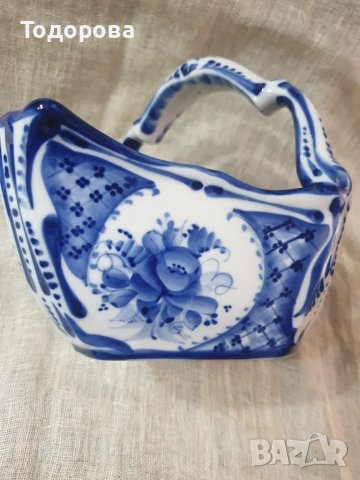 Порцеланова авторска бонбониера,фруктиера,кошница Гжель, снимка 7 - Антикварни и старинни предмети - 49908945