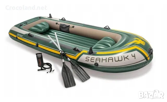 Надуваема лодка Seahawk 4 Intex, за 4 души, PVC, 351 х 145 см, зелена