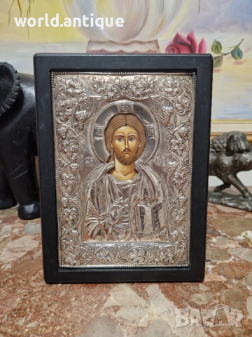 Прекрасна антикварна сребърна икона със сертификат 