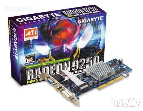 GIGABYTE  GV-RX165T256D-RH​  128MB DDR памет и 64-битов интерфейс​ AGP 8X и 4​ DVI / D-sub / TV-OUT​, снимка 1 - Видеокарти - 31945778