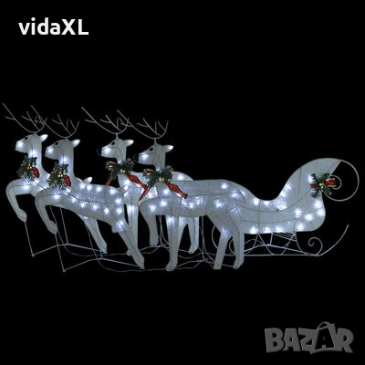 vidaXL Коледна украса елен и шейна, 100 LED, за открито, бяло（SKU:3100429, снимка 1 - Други - 44580200