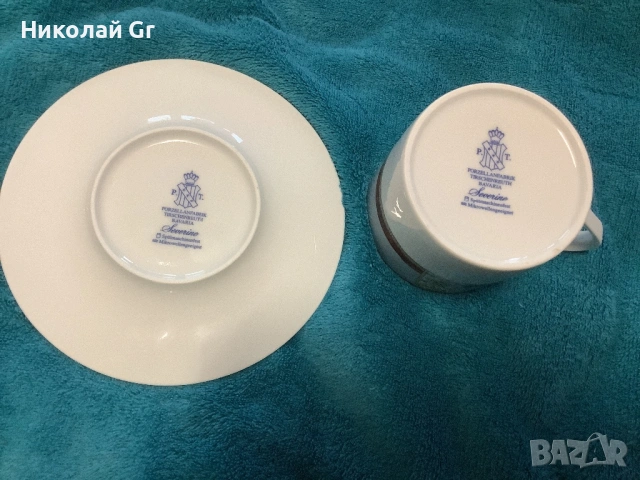 Чаша и чинийки  произведено в Германия  порцелан  Ар Нуво отличен състояние , снимка 4 - Чаши - 53945314