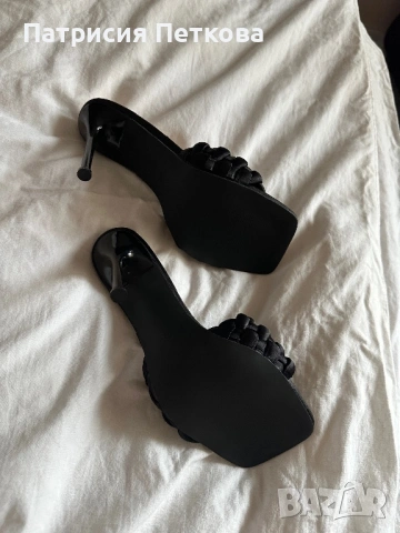 Сатенени елегантни черни сандали / чехли на ток Simmi London, размер 39, черен цвят,  цена 20 евро, снимка 7 - Сандали - 54017209