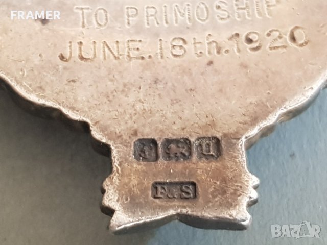 Сребърен 1920 емайл Медал Орден Масонски Англия Бирмингам, снимка 10 - Антикварни и старинни предмети - 42484556