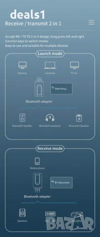 USB Bluetooth 5.0 Аудио Трансмитер и Ресийвър с LCD дисплей Безжичен адаптер с 3.5 мм AUX / RCA , снимка 3 - Ресийвъри, усилватели, смесителни пултове - 51016096