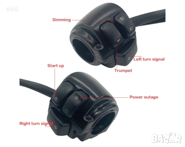 Контролни превключватели за кормило на мотоциклет, комплект ляво/дясно, алуминий, черен, 25 mm, снимка 3 - Части - 52879330