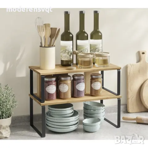 Бамбуков кухненски рафт - 2 бр, снимка 4 - Органайзери - 49989691