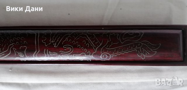 неупотребявани Комплект чопстикс в кутия махагон с бронзови инкрустации, снимка 4 - Други ценни предмети - 38925291