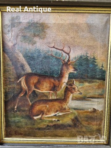 Много стара уникална антикварна авторска картина масло върху платно , снимка 6 - Картини - 53912924