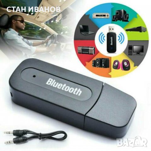 Bluetooth аудио приемник и адаптер PL-B02 с USB и AUX, Черен, снимка 1