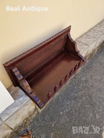 Страхотна антикварна английска дървена закачалка масив дърворезба ратан , снимка 5 - Антикварни и старинни предмети - 47882703